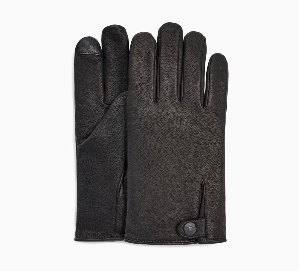 Ugg Tabbed Splice Vent Leather - Mens Gloves - Black - NZ (3916HWMAU)